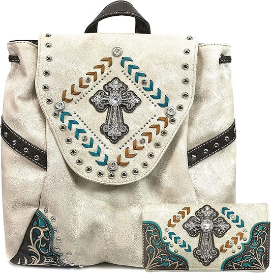 Western Buckle Drawstring Conceal Carry Backpack with Floral Embroidery