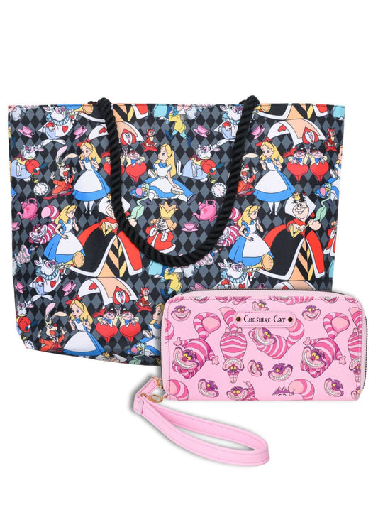 Alice In Wonderland Tote Bag and Cheshire Cat Wallet Set