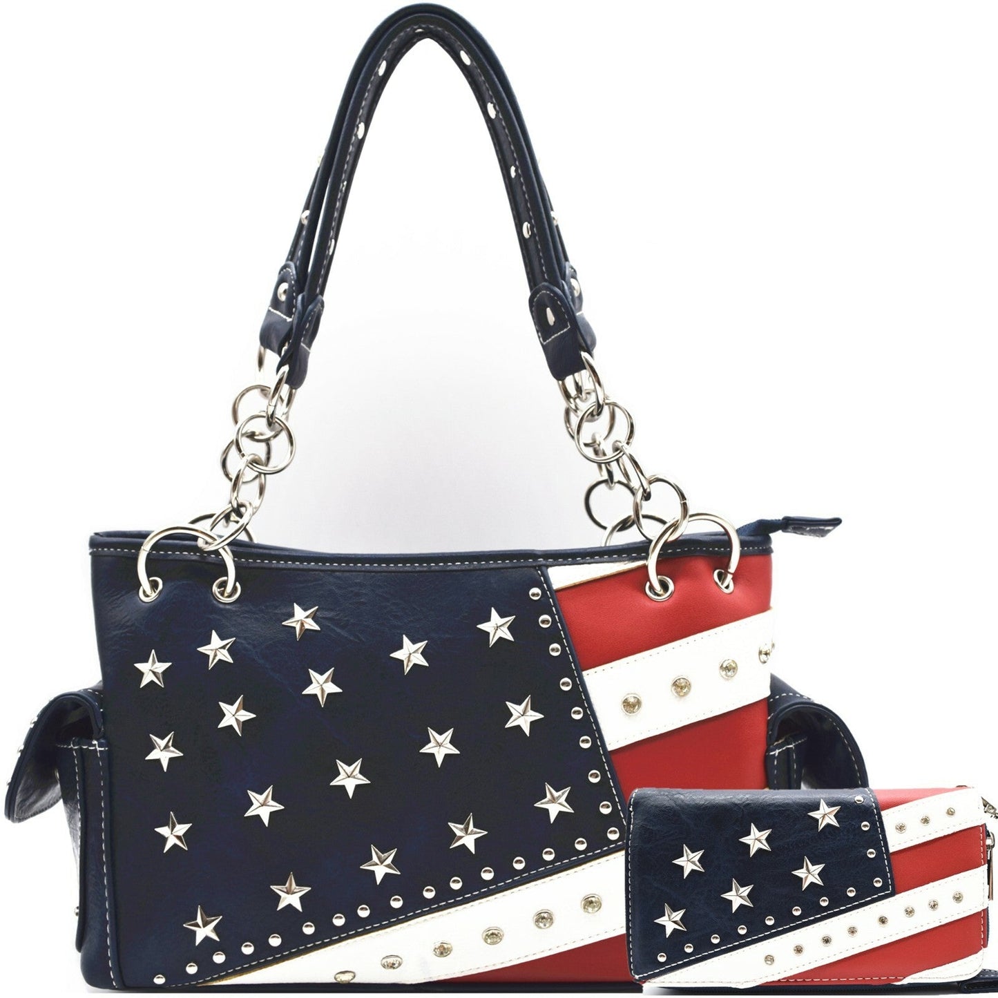 American Flag Stars and Stripes Purse Handbag with Wallet