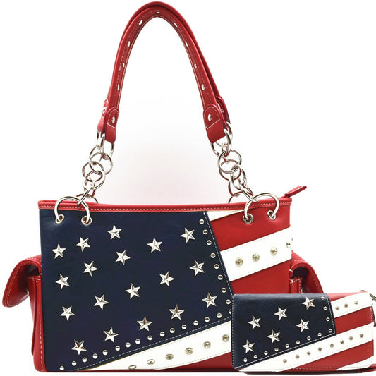 American Flag Stars and Stripes Purse Handbag with Wallet