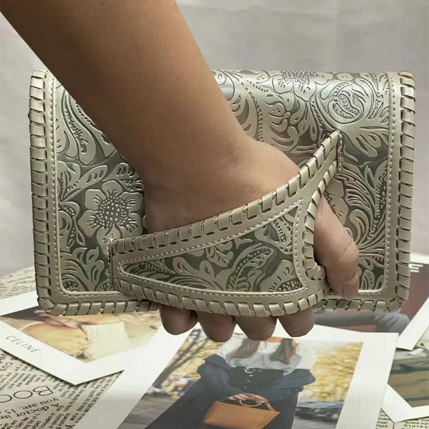 Art Carvings Embossing Evening Elegant Clutch Purse Designer Handbag