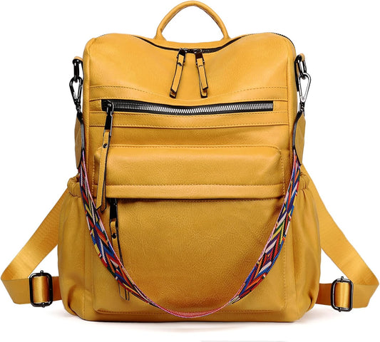 Backpack Purse Two Toned Leather Travel Large Shoulder Bag with Tassel