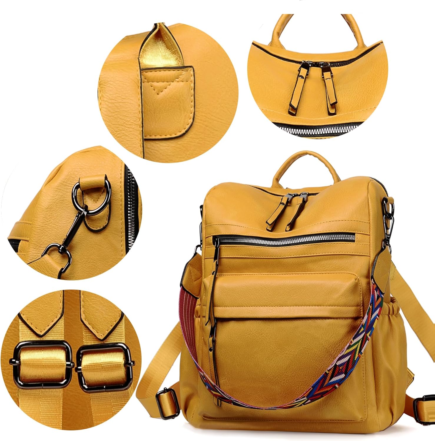 Backpack Purse Two Toned Leather Travel Large Shoulder Bag with Tassel