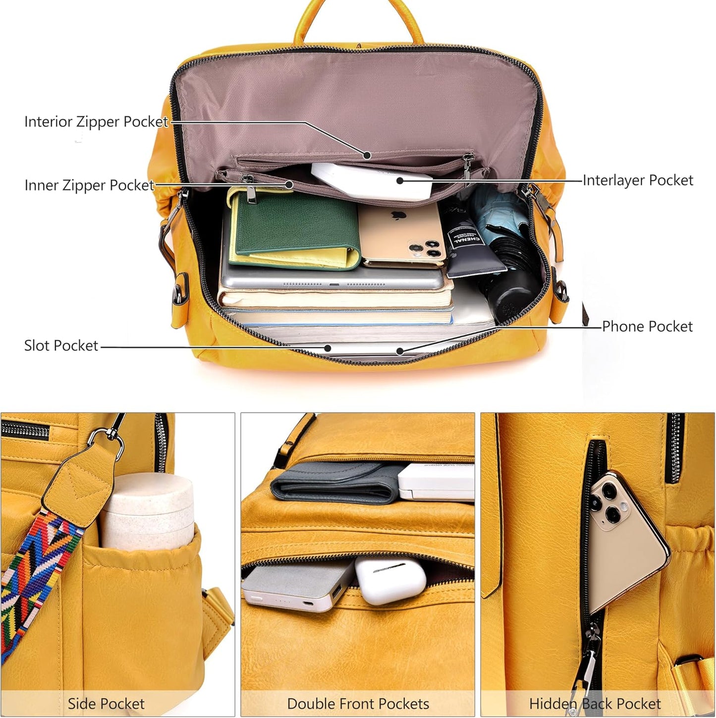Backpack Purse Two Toned Leather Travel Large Shoulder Bag with Tassel