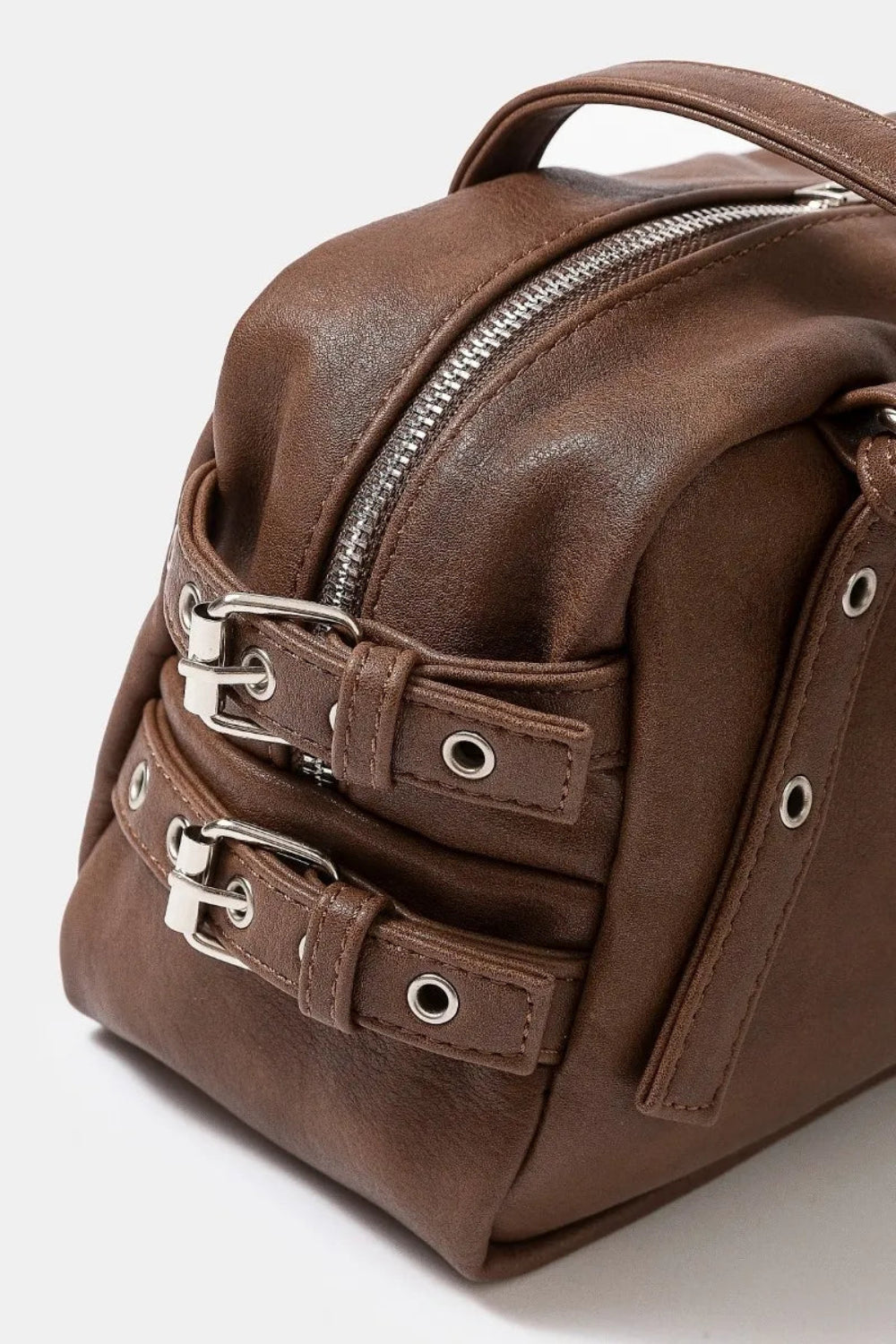 Multi Grommet Belt Strap Rustic Rectangular Hand Bag | Lily Bloom