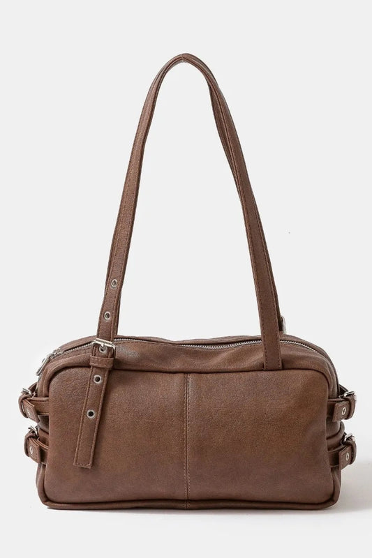 Multi Grommet Belt Strap Rustic Rectangular Hand Bag | Lily Bloom