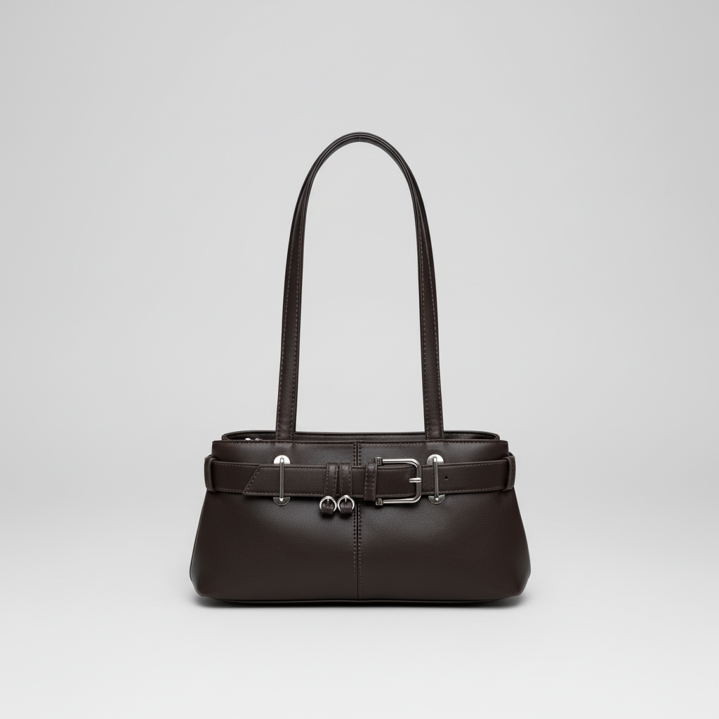 Belt Strap Textured Vegan Leather Shoulder Bag - Lily Bloom