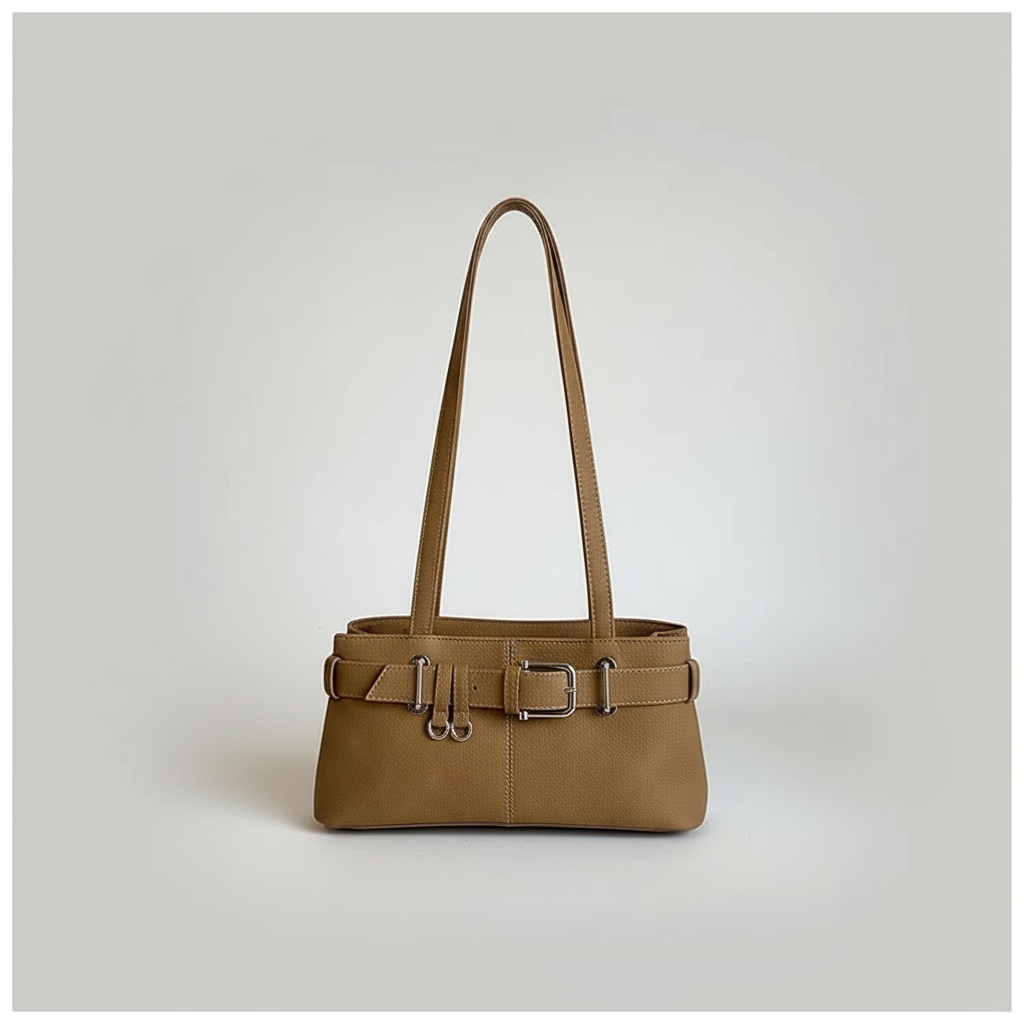 Belt Strap Textured Vegan Leather Shoulder Bag - Lily Bloom