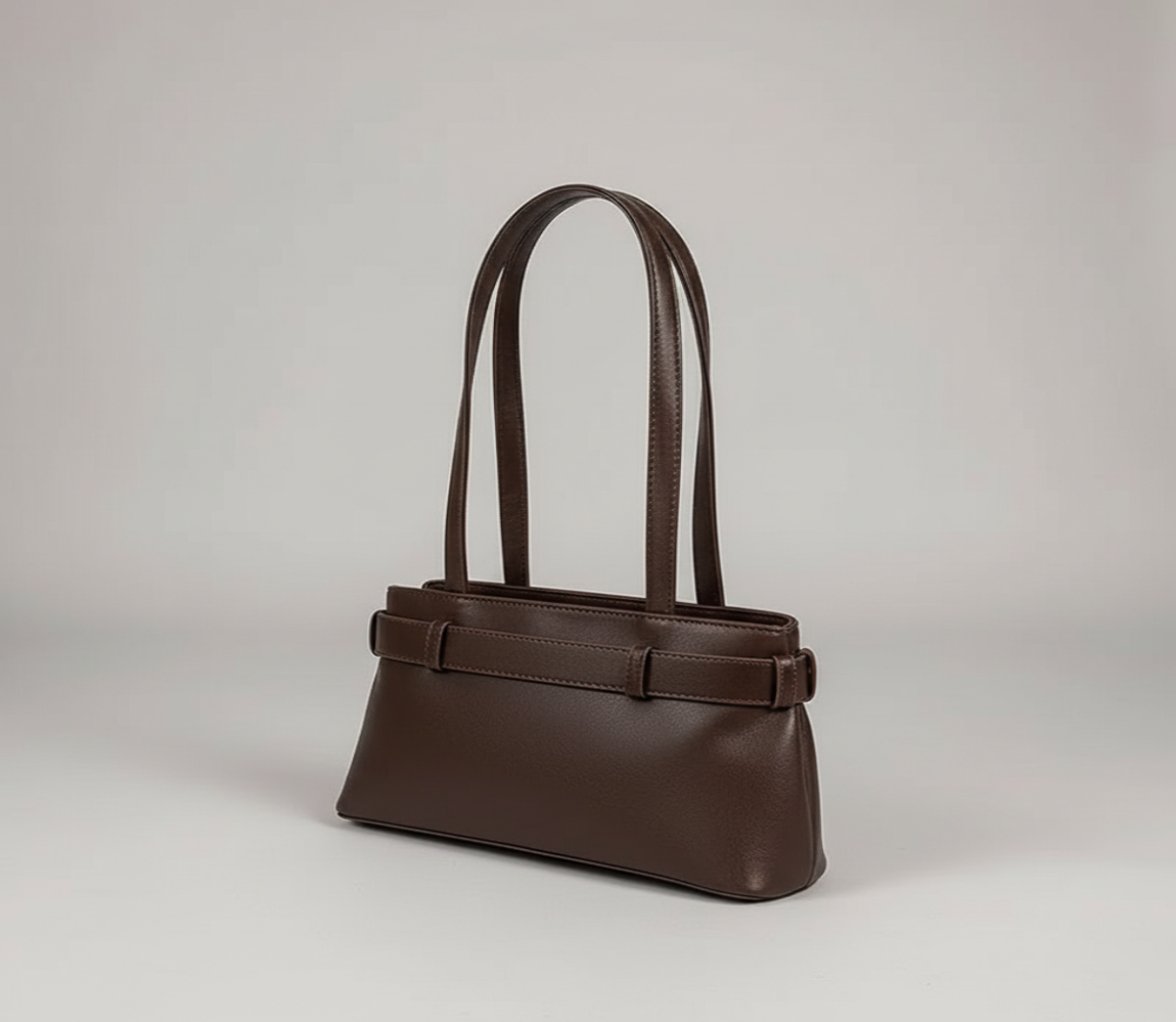 Belt Strap Textured Vegan Leather Shoulder Bag - Lily Bloom