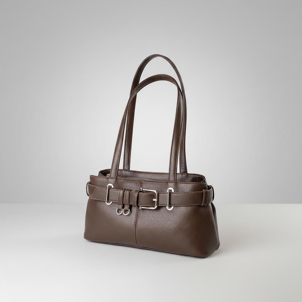 Belt Strap Textured Vegan Leather Shoulder Bag - Lily Bloom