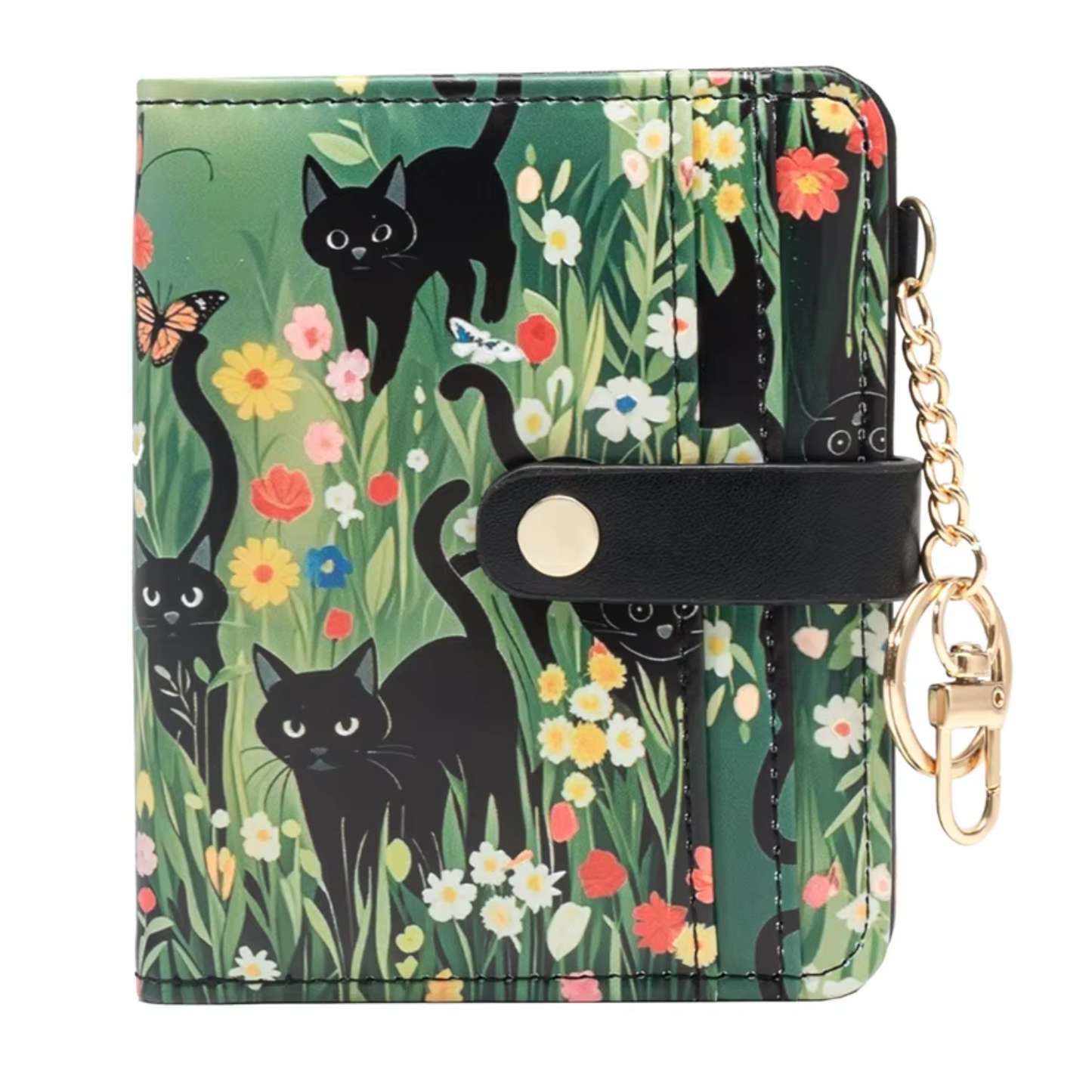 Black Cat Flower Pattern RFID Wallet