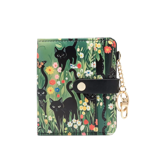 Black Cat Flower Pattern RFID Wallet