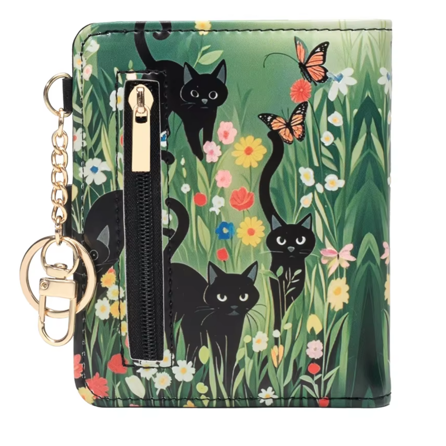Black Cat Flower Pattern RFID Wallet
