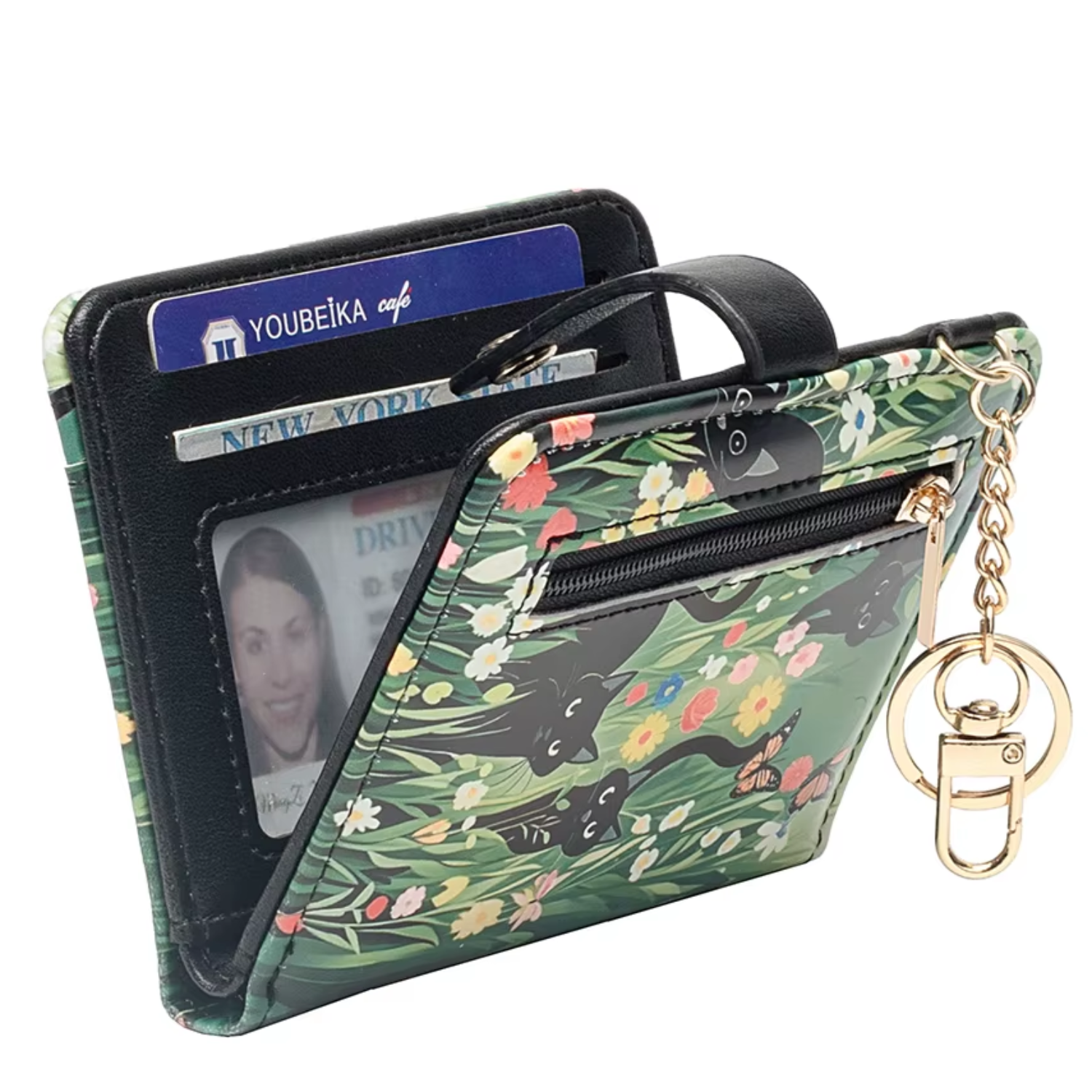 Black Cat Flower Pattern RFID Wallet