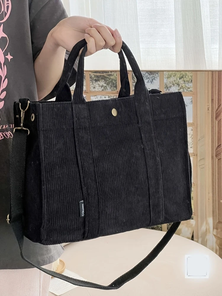 Black corduroy tote bag