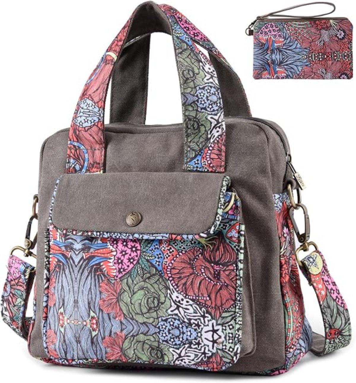 Boho Floral Crossbody Bag - Hand-Drawn Print