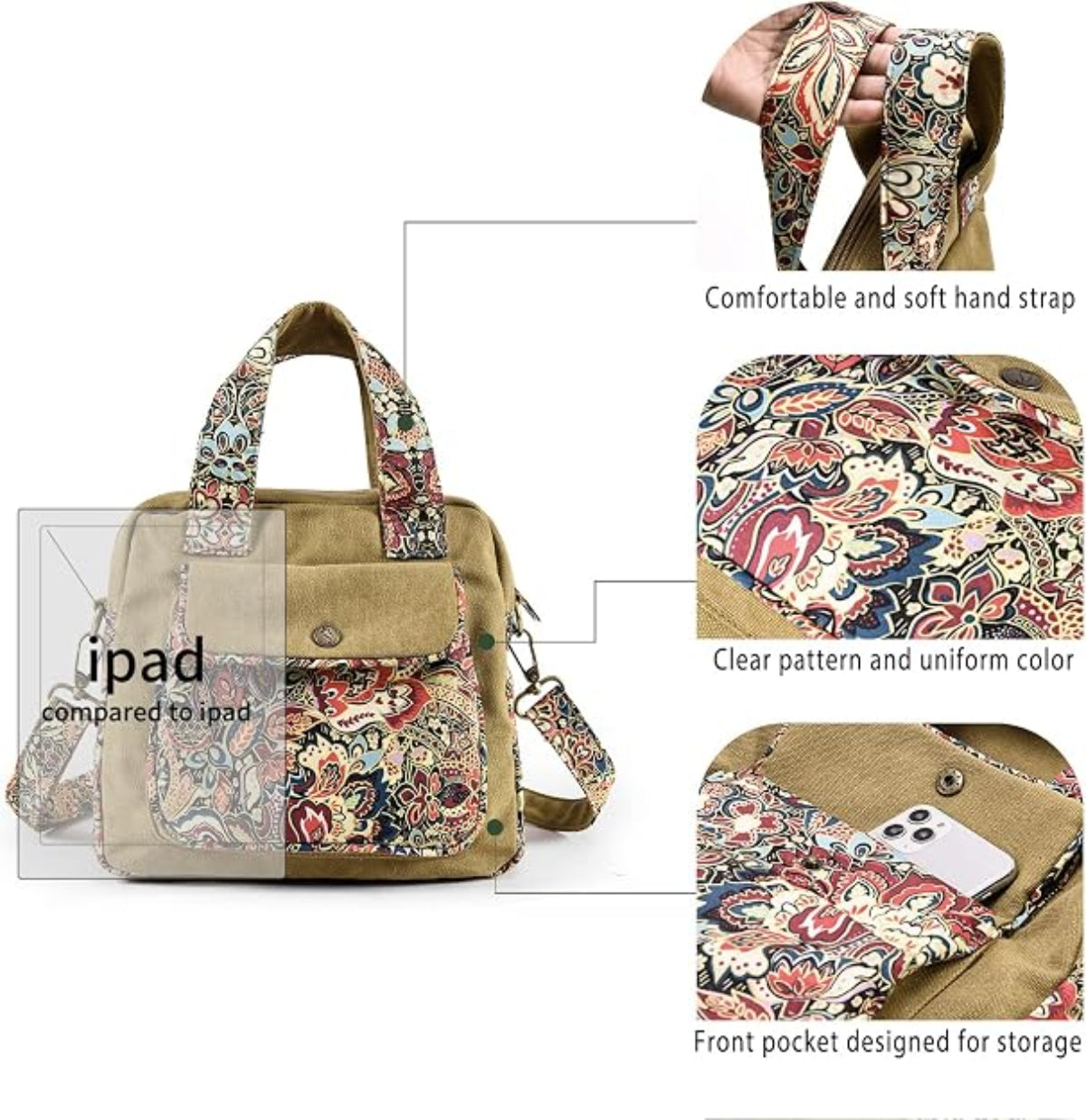 Boho Floral Crossbody Bag - Hand-Drawn Print