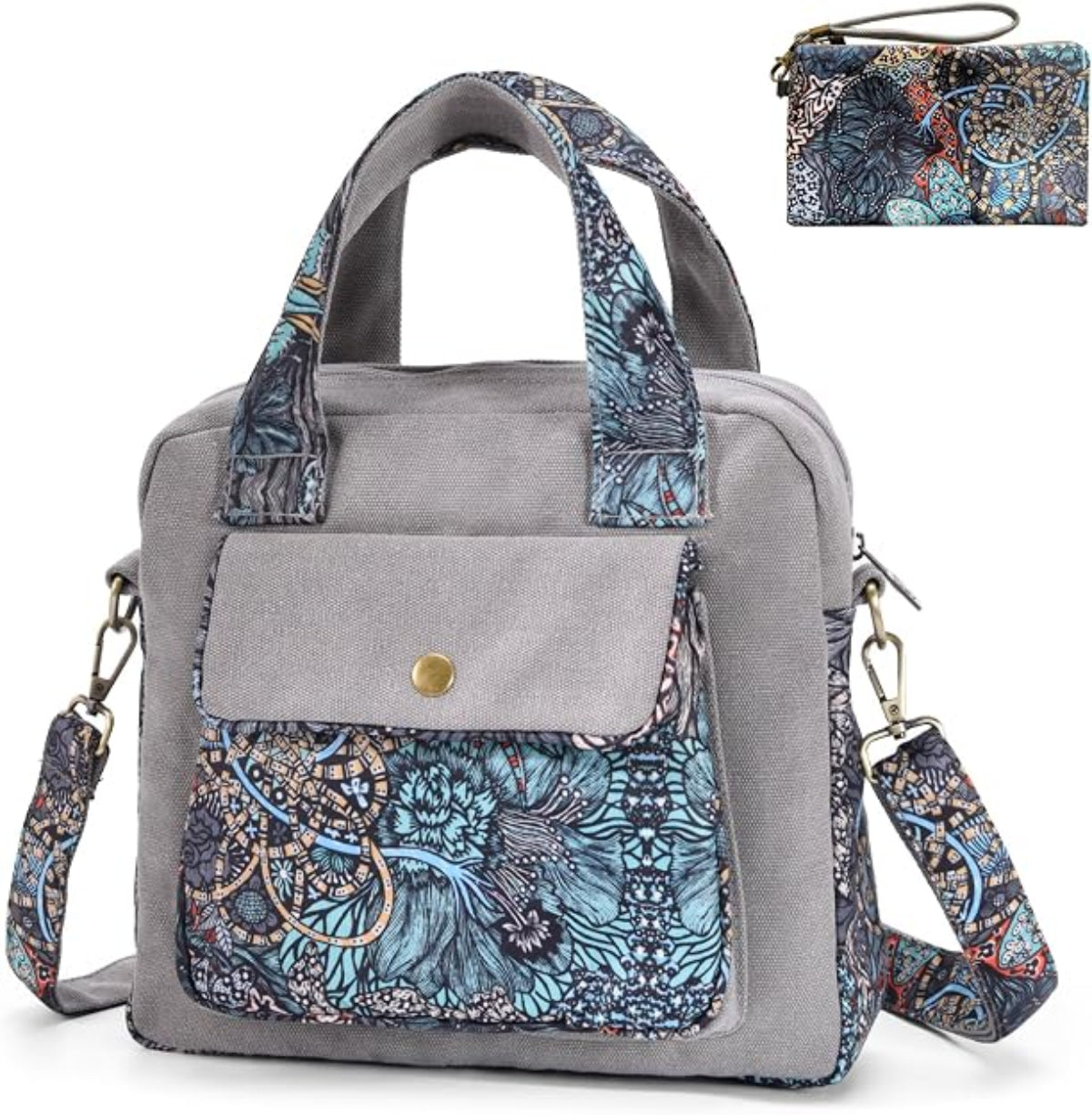 Boho Floral Crossbody Bag - Hand-Drawn Print