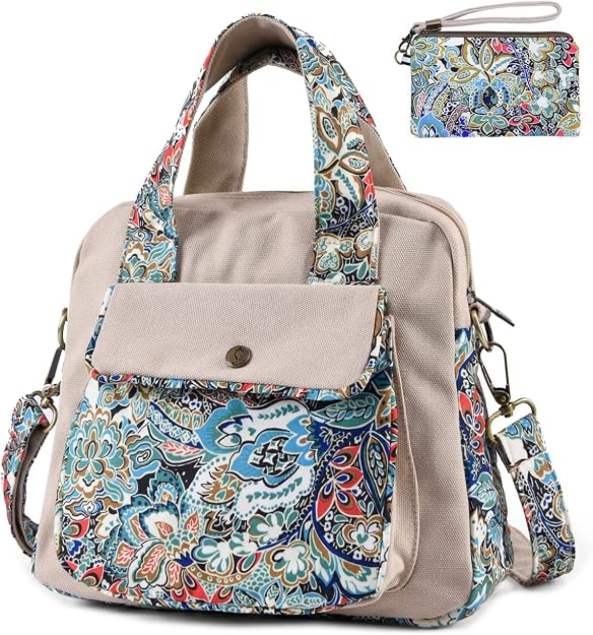 Boho Floral Crossbody Bag - Hand-Drawn Print