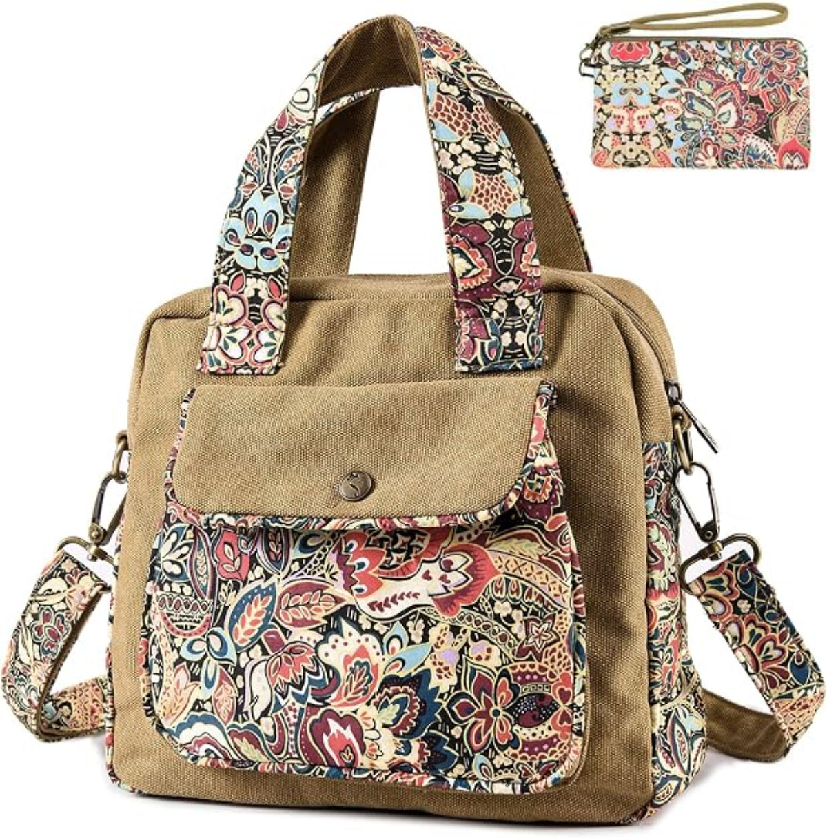 Boho Floral Crossbody Bag - Hand-Drawn Print