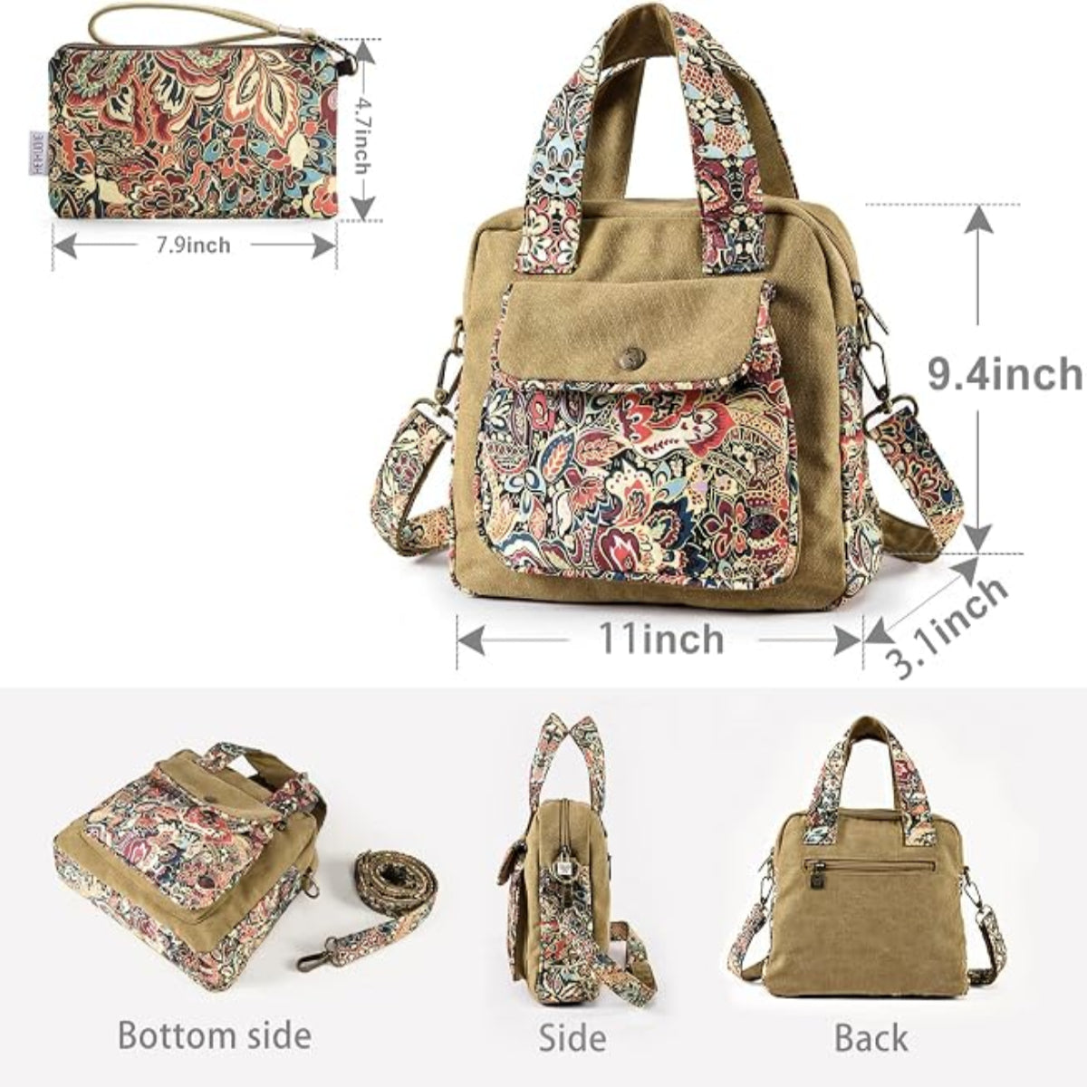 Boho Floral Crossbody Bag - Hand-Drawn Print