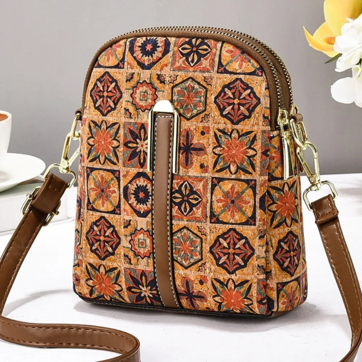 Boho Floral Vegan Leather Phone Crossbody Bag