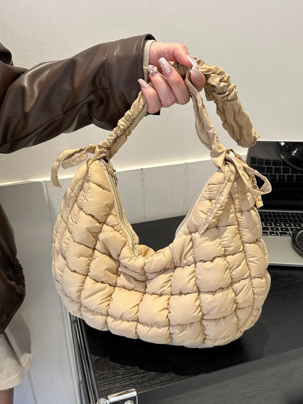 Bubble Texture Ruched Strap Quilted Shoulder Bag | Lily Bloom