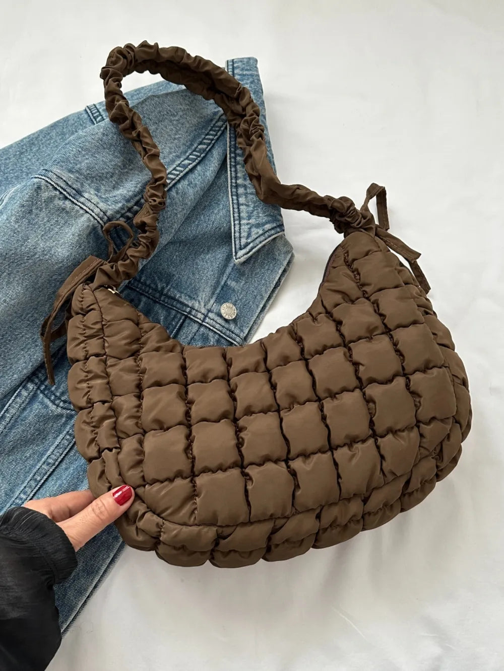 Bubble Texture Ruched Strap Quilted Shoulder Bag | Lily Bloom
