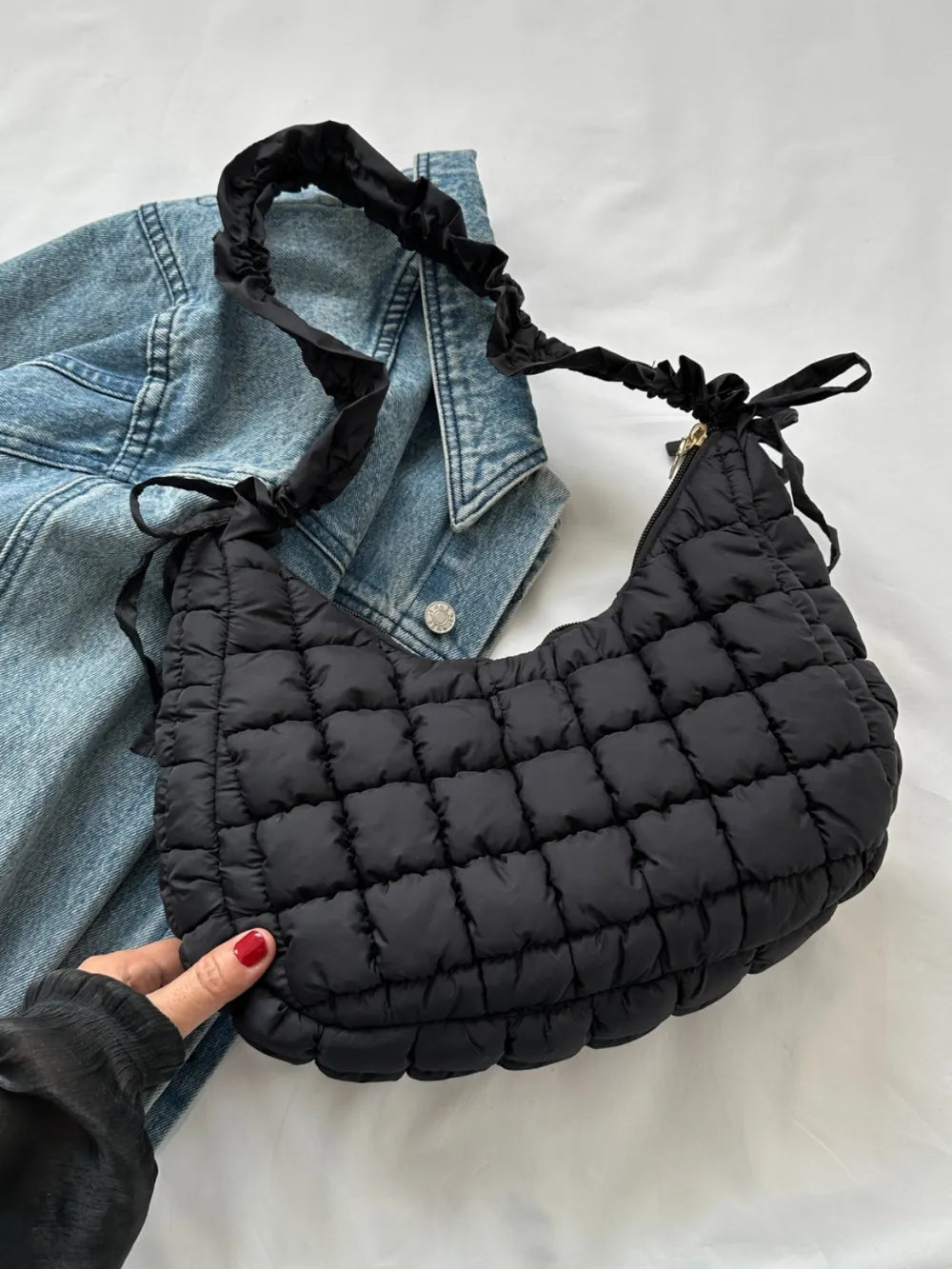 Bubble Texture Ruched Strap Quilted Shoulder Bag | Lily Bloom