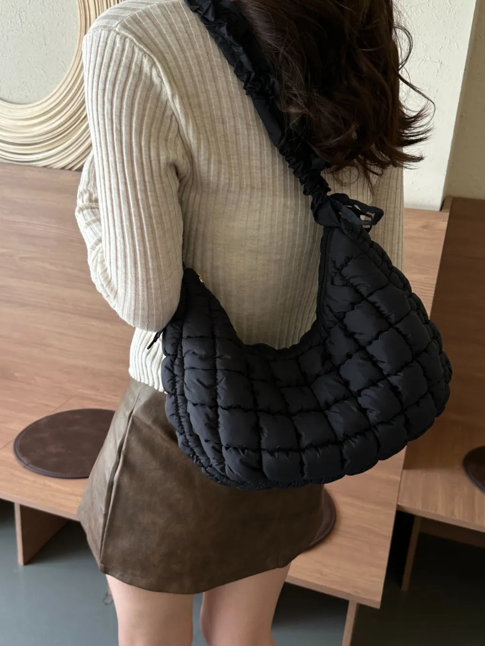 Bubble Texture Ruched Strap Quilted Shoulder Bag | Lily Bloom
