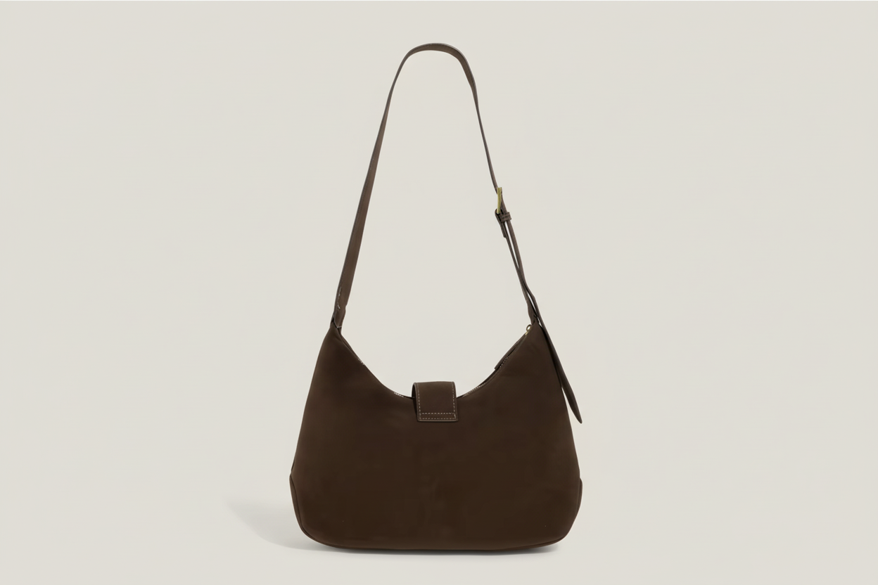 Buckle Accent Vegan Suede Hand Bag