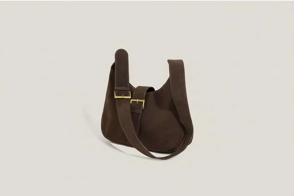 Buckle Accent Vegan Suede Hand Bag