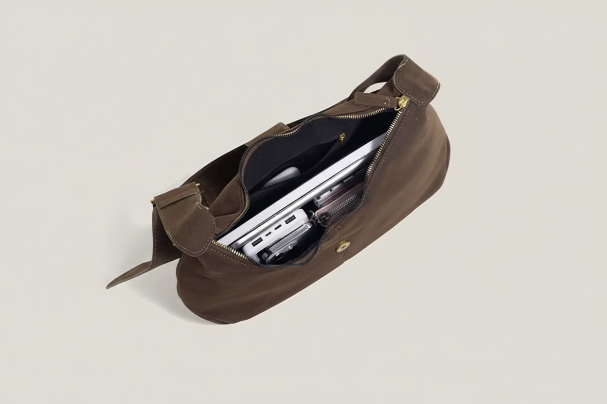 Buckle Accent Vegan Suede Hand Bag