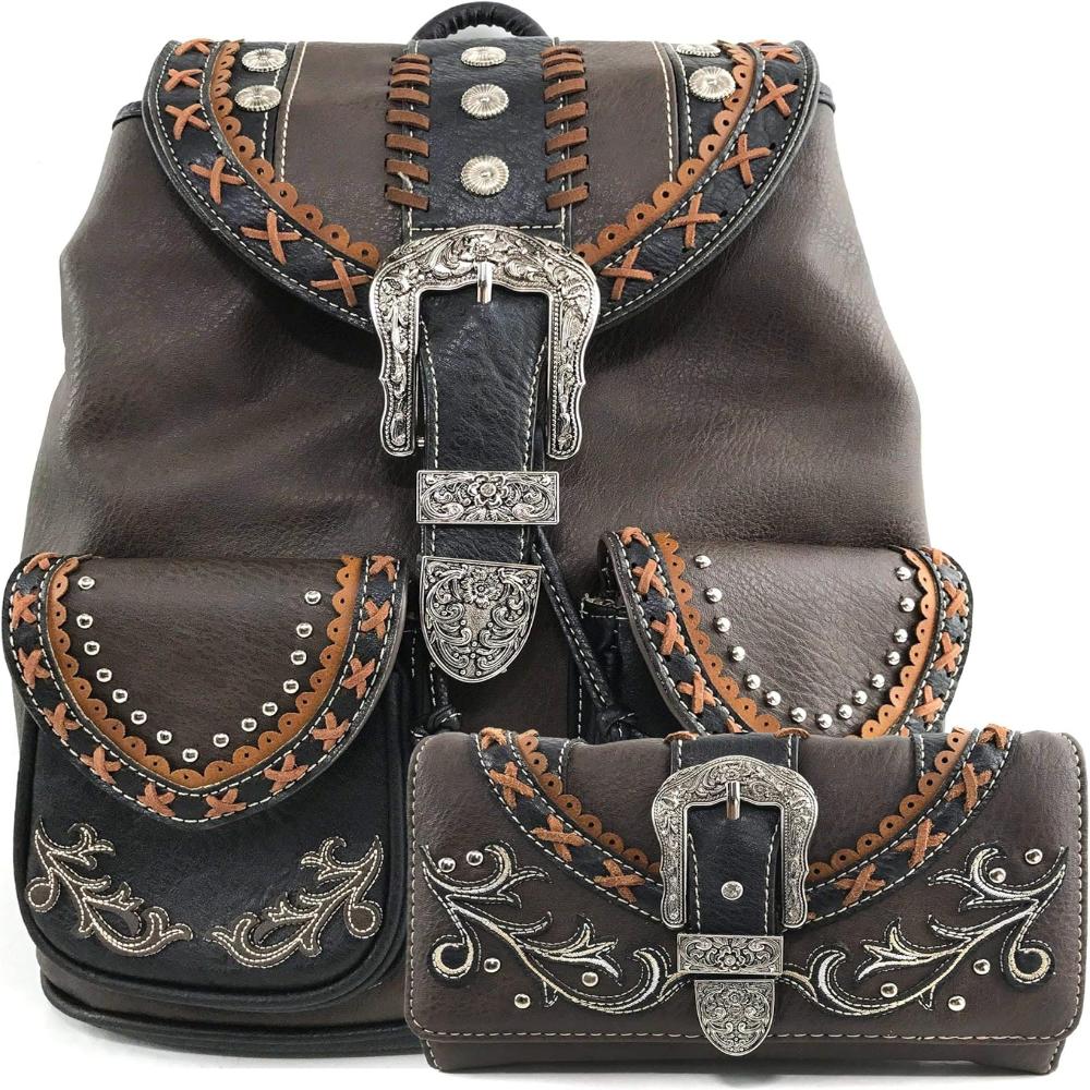 Floral Buckle Rucksack Backpack with Matching Wallet Set - Lily Bloom Store