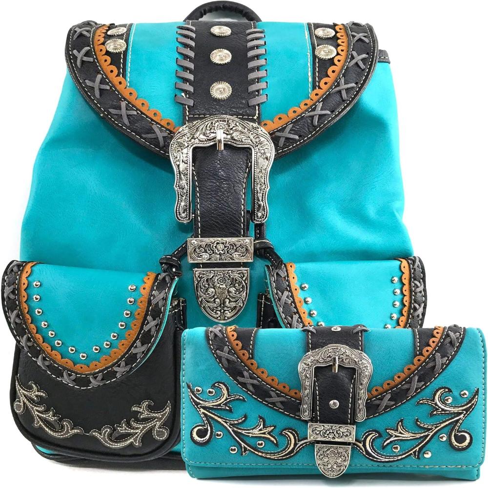 Floral Buckle Rucksack Backpack with Matching Wallet Set - Lily Bloom Store