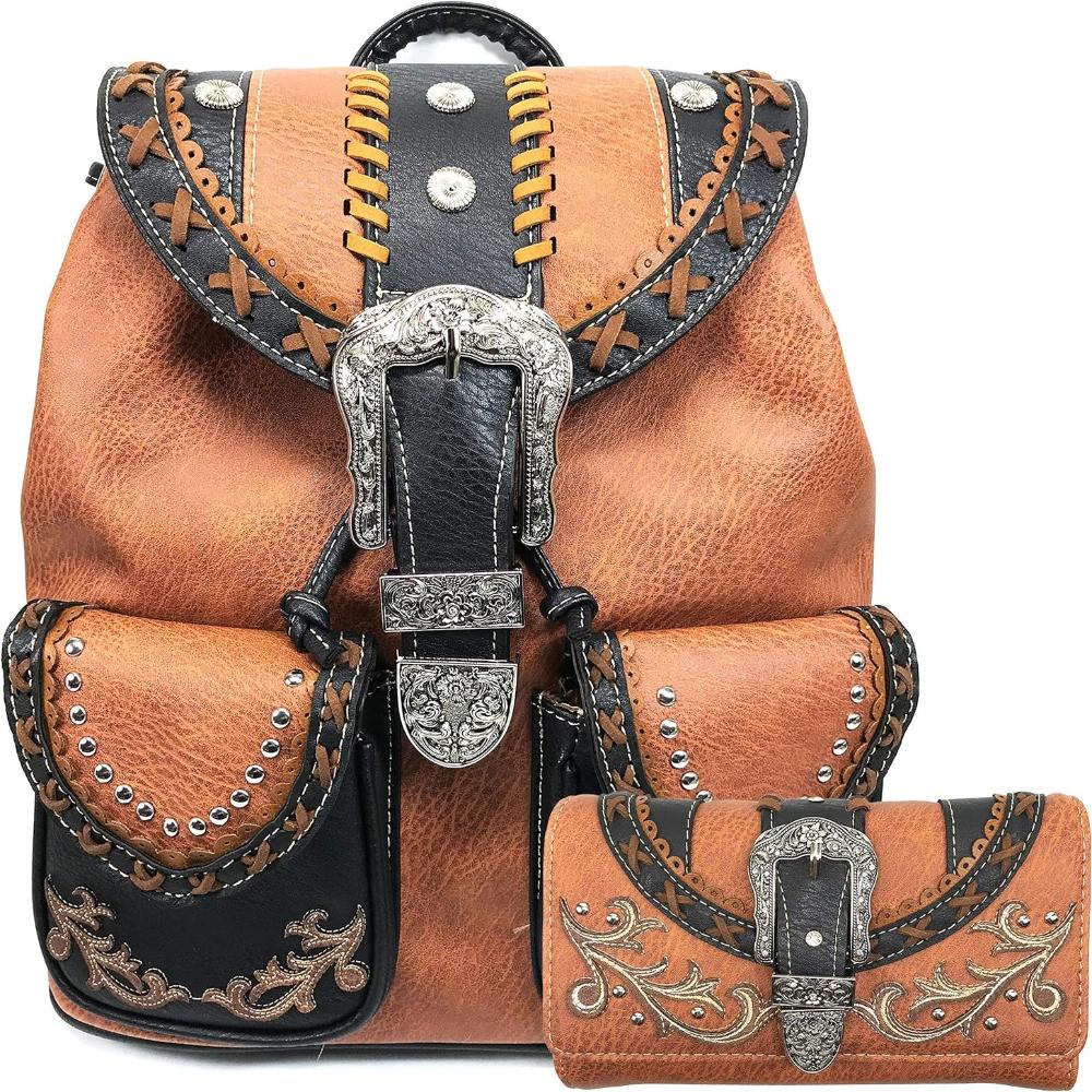 Floral Buckle Rucksack Backpack with Matching Wallet Set - Lily Bloom Store
