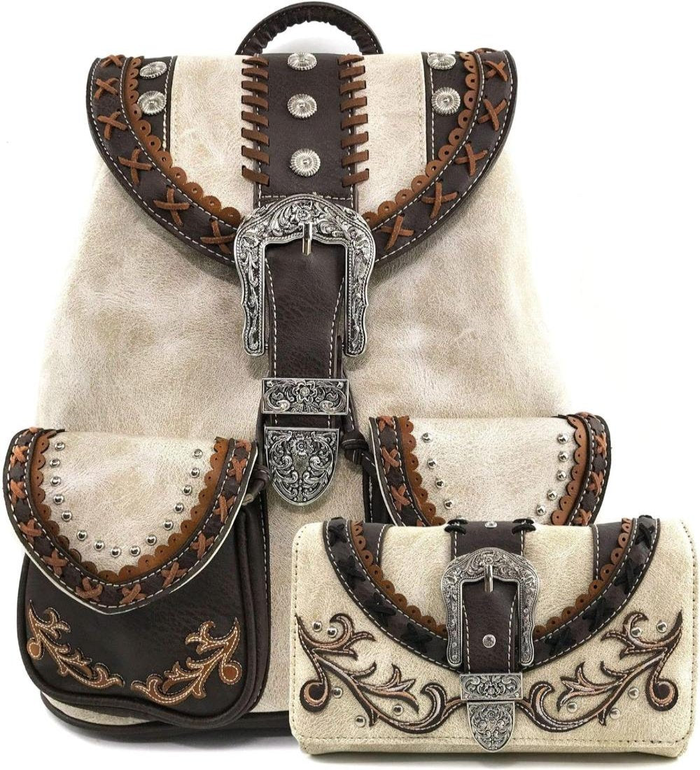 Floral Buckle Rucksack Backpack with Matching Wallet Set - Lily Bloom Store