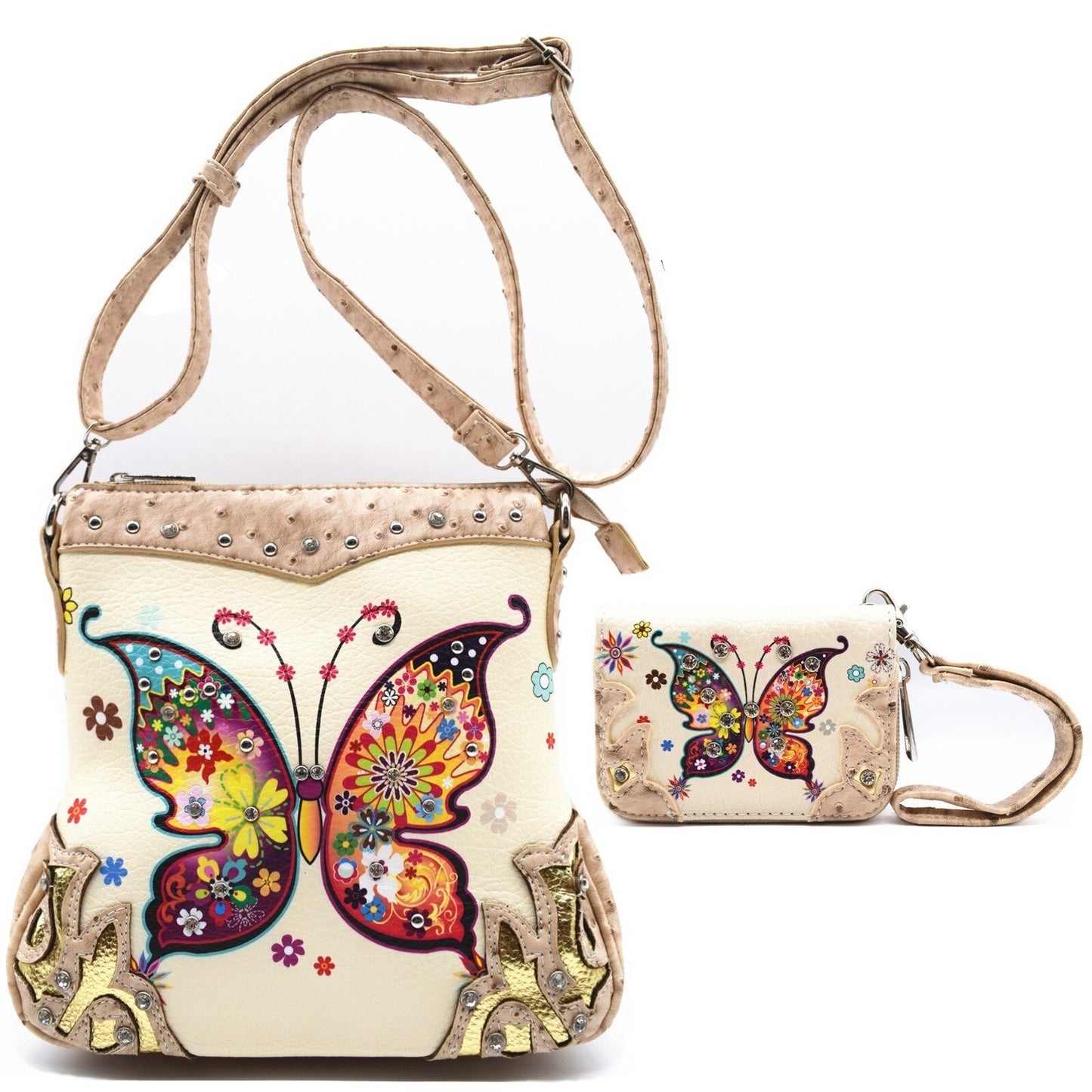 Butterfly Leather Purse Crossbody Bag with Wallet