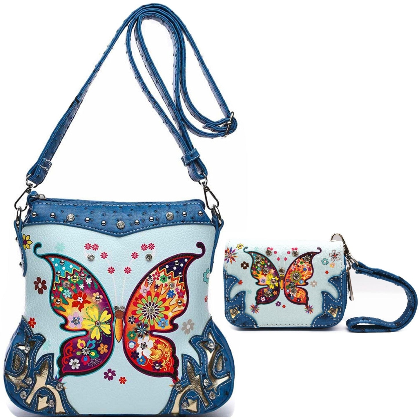 Butterfly Leather Purse Crossbody Bag with Wallet