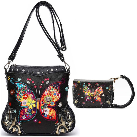 Butterfly Leather Purse Crossbody Bag with Wallet
