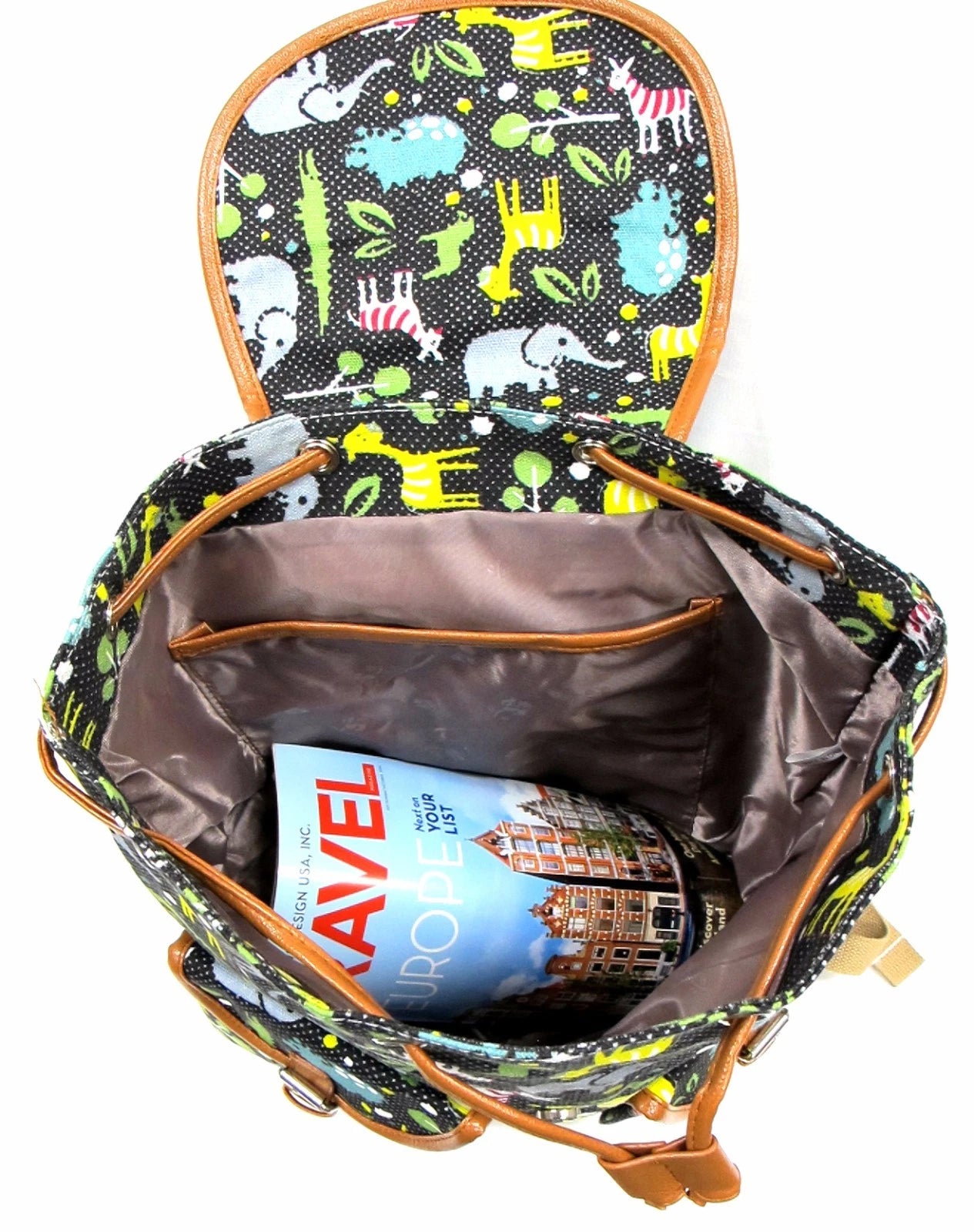 Canvas Backpack Safari Print Drawstring Closure Padded Double Strap