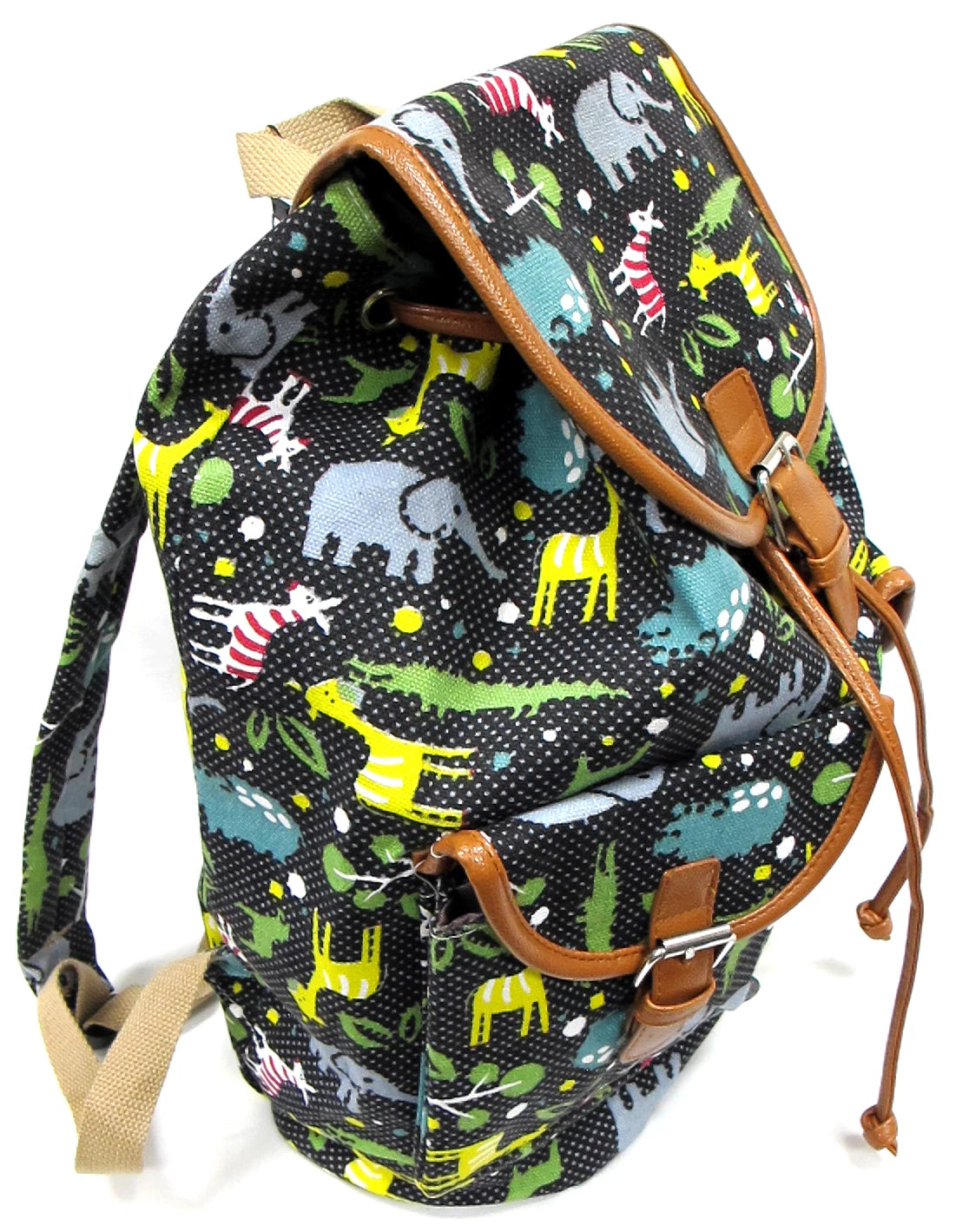 Canvas Backpack Safari Print Drawstring Closure Padded Double Strap