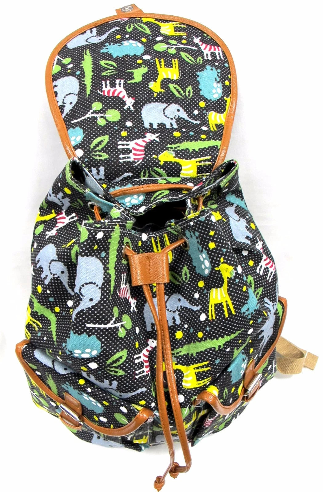 Canvas Backpack Safari Print Drawstring Closure Padded Double Strap