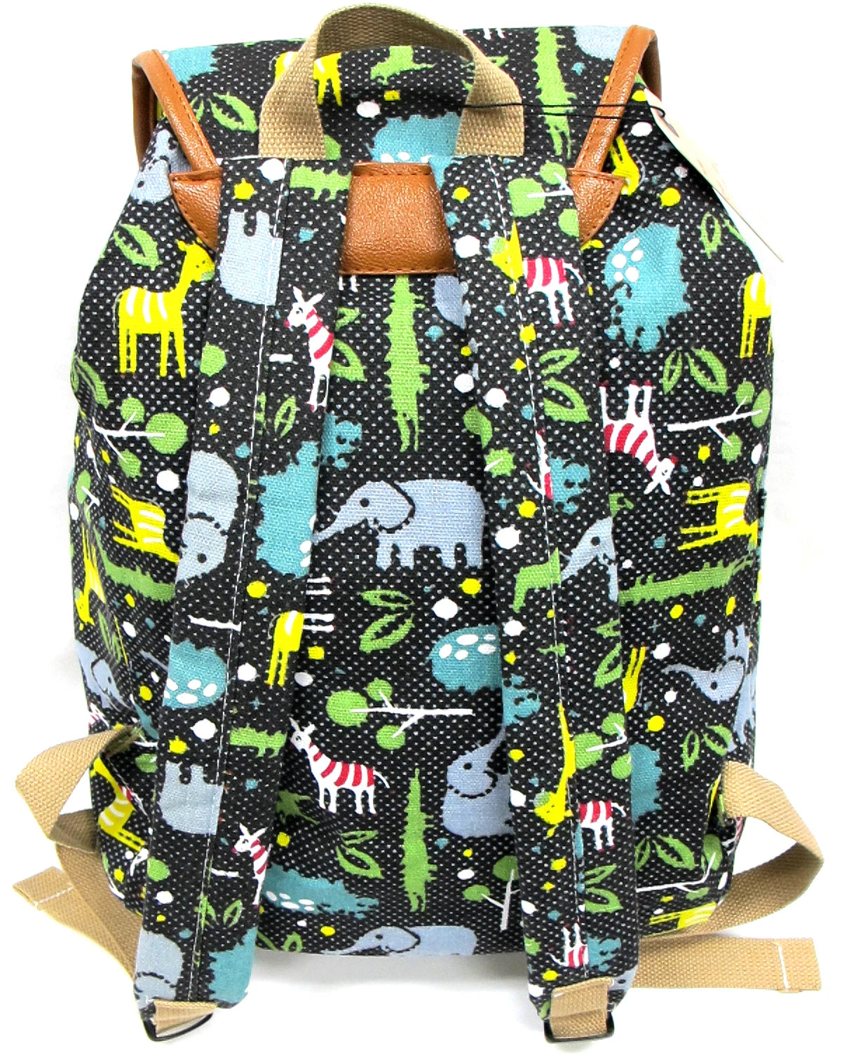 Canvas Backpack Safari Print Drawstring Closure Padded Double Strap