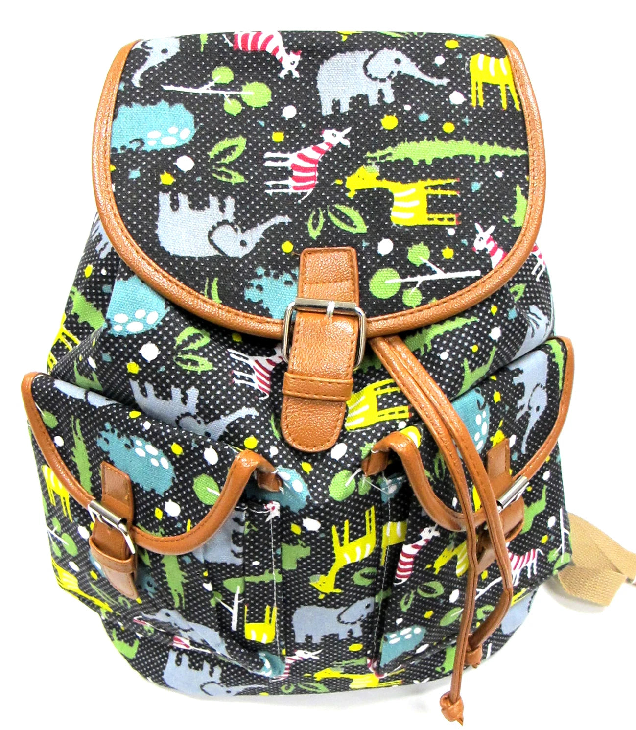 Canvas Backpack Safari Print Drawstring Closure Padded Double Strap