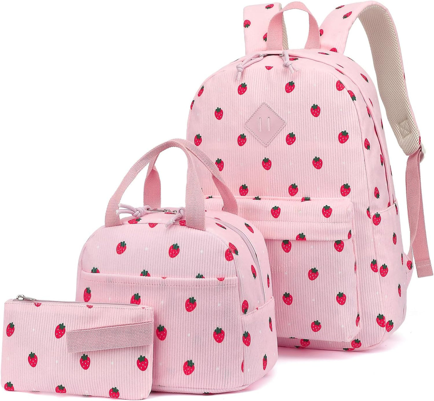 Cartoon Fruit Shoulder Backpack with Lunch Box Pencil Bag - Lily Bloom