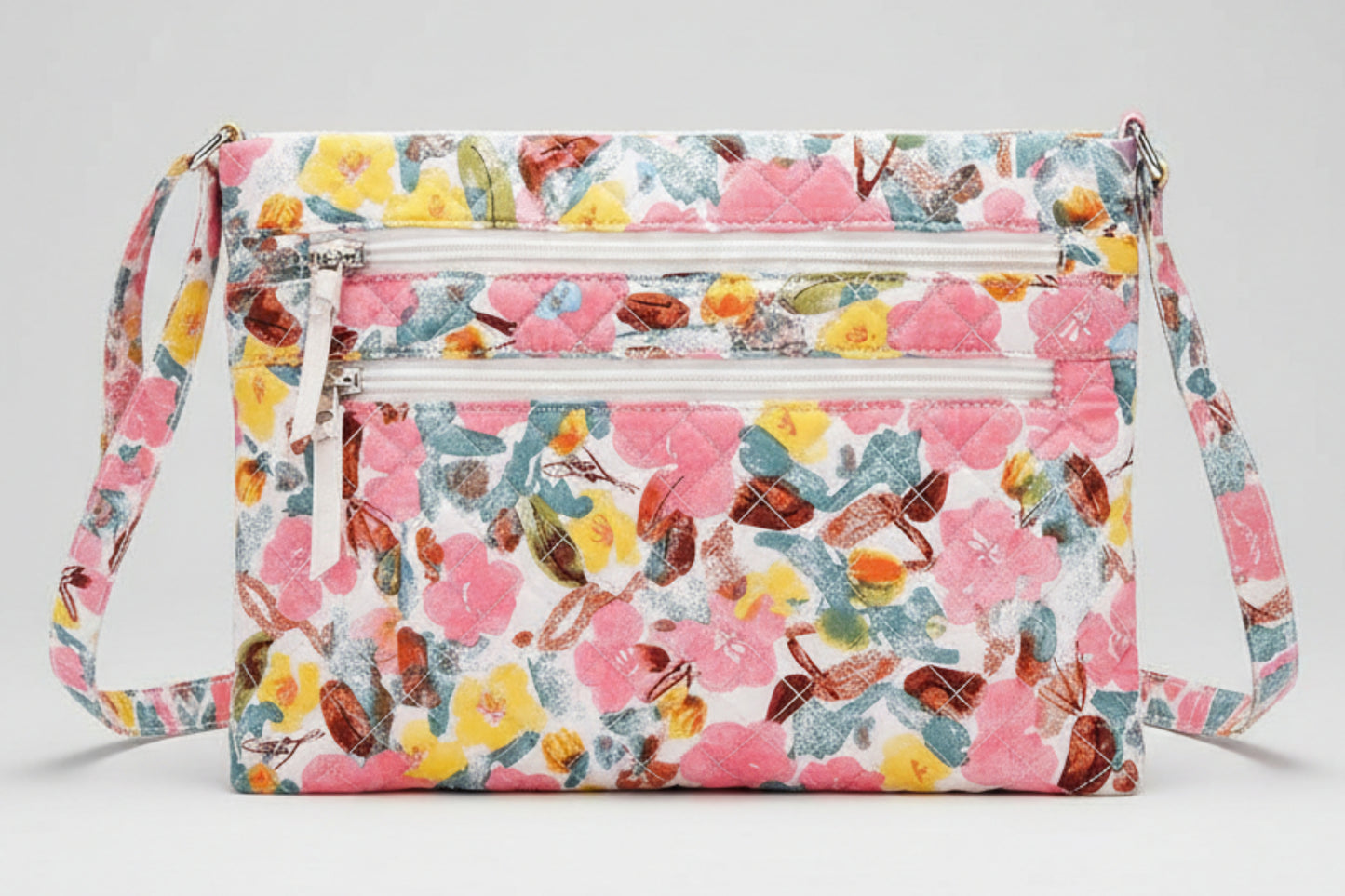 Cotton Quilted Multi-zipper Crossbody Purse | Lily Bloom