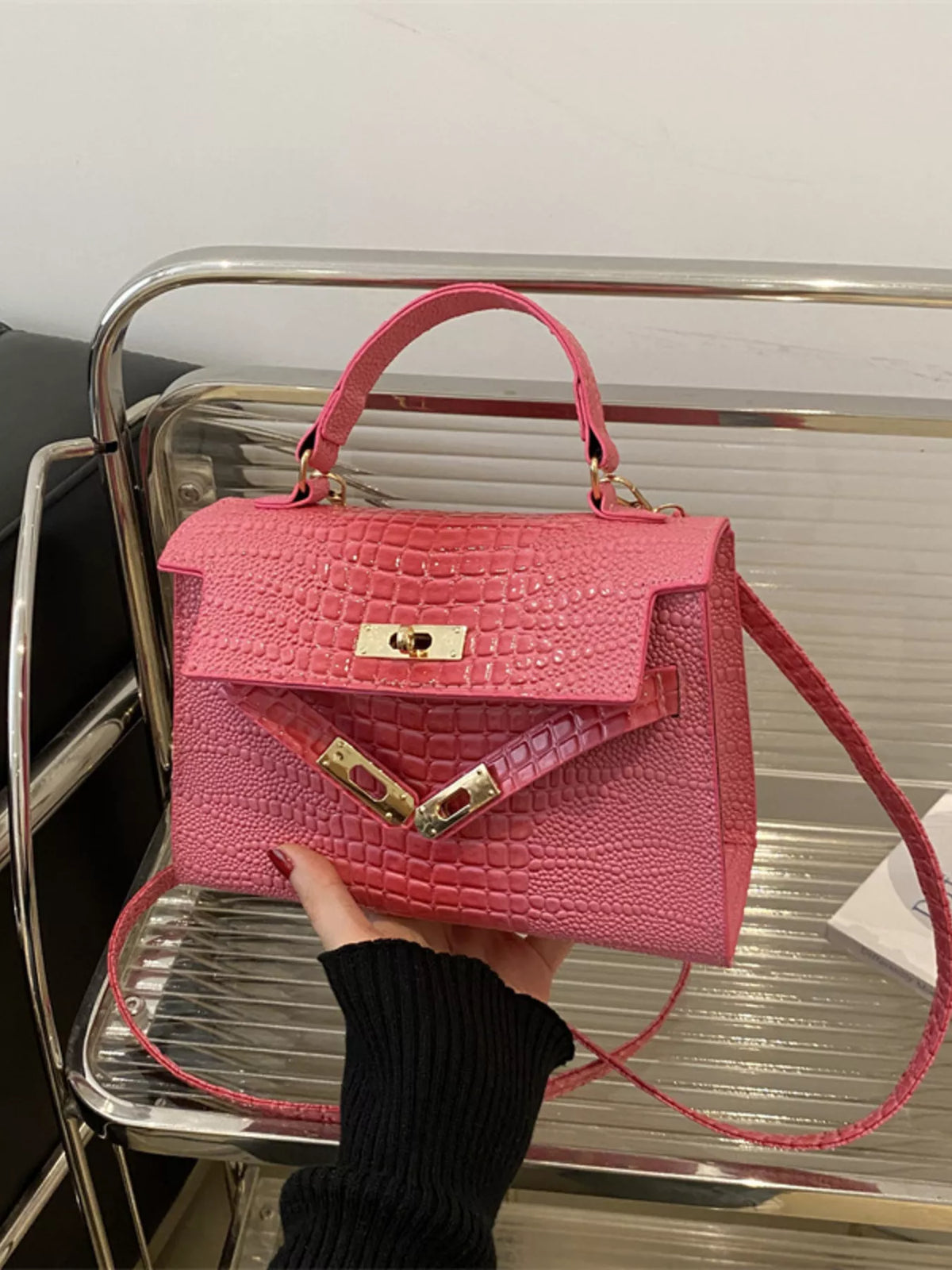 Croc-Embossed Mini Crossbody Bag