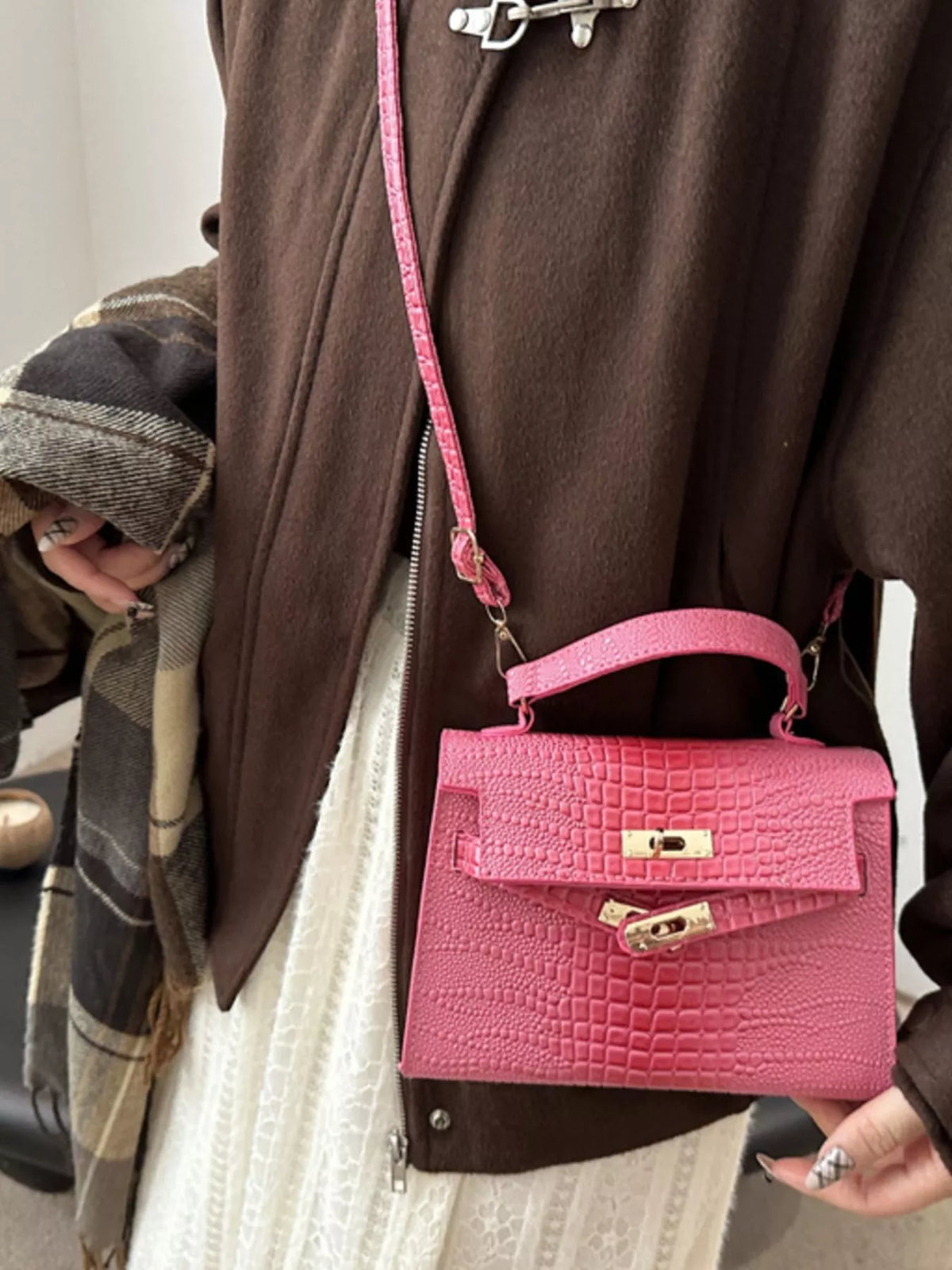 Croc-Embossed Mini Crossbody Bag