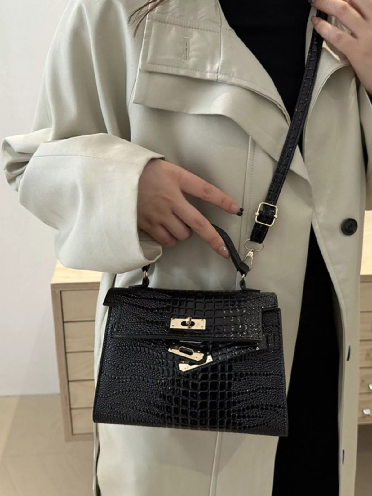Croc-Embossed Mini Crossbody Bag